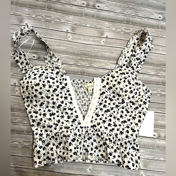 NWT Meraki Black & White Floral Crop Top Size Large - Picture 4 of 5
